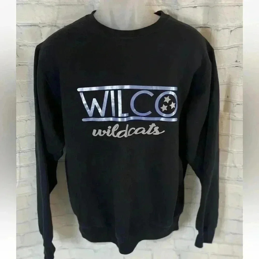 Wilco Wildcats Black Blue Pullover Crewneck Sweatshirt Woman’s Size M Cheer Cute